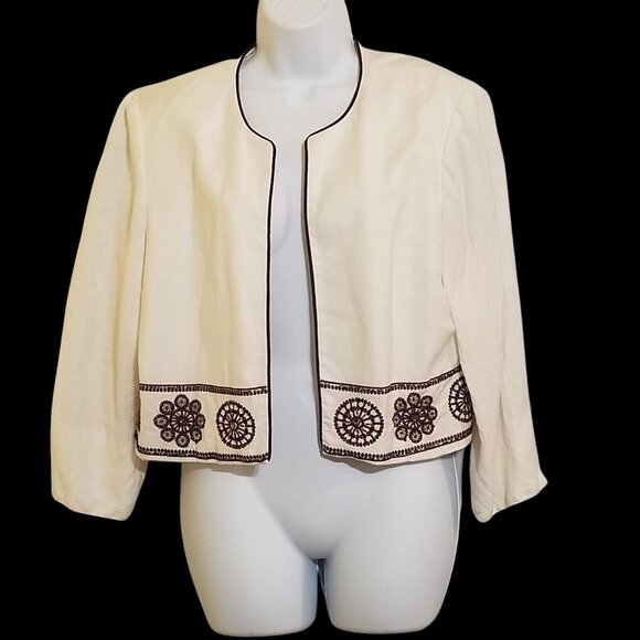 Jessica Howard Jackets & Blazers - Vintage 80s Crop Jacket Blazer Women’s M Beads Sequins Bolero Linen Rayon